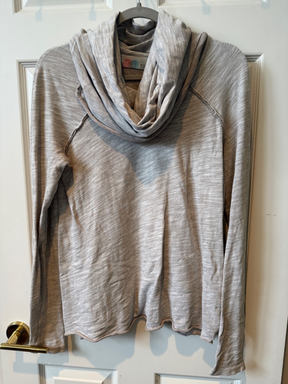 Free People Beige Cowl Neck Long-Sleeve Sweater
